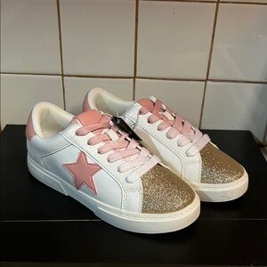 NWT White Pink and Gold Kids Sneakers